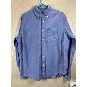 American Eagle Shirt Mens Button Up‎ Mens Blue Long Sleeve Classic Fit Large